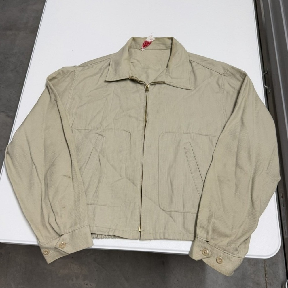 Vintage 60s Dan River Harrington Jacket Mens XL Tan Fair Cotton Full Zip Work